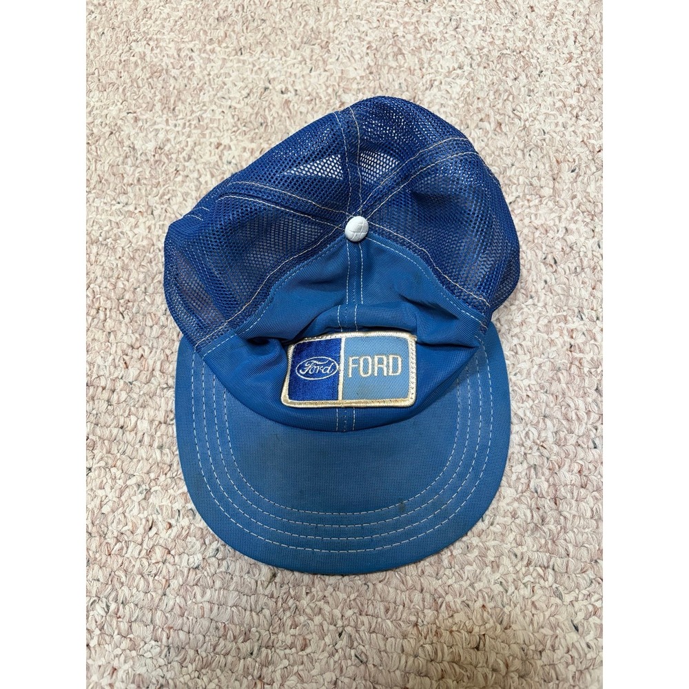 Vtg SnapBack Trucker Hat Cap Mesh Patch Front Ford Blue